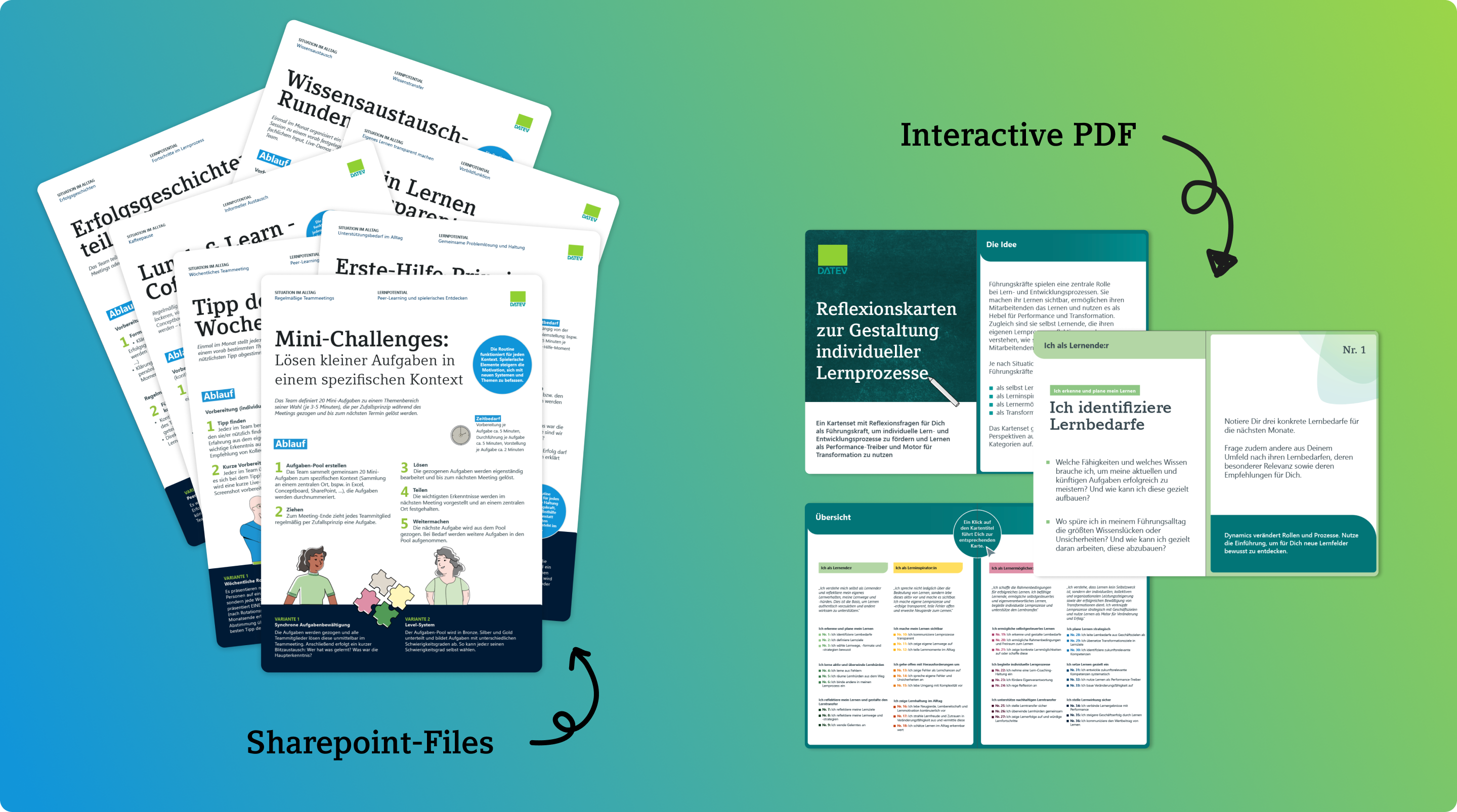 DATEV learning cards — SharePoint files and interactive PDF